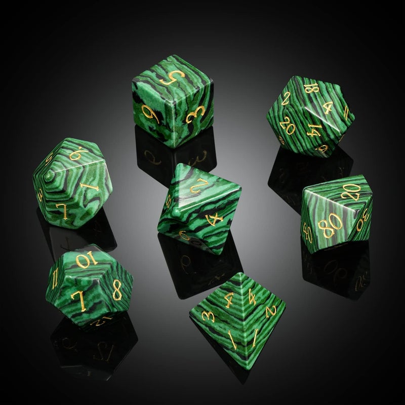 DNDND Malachite Gemstone DND Dice Set 7 PCS D&D Dice with Gorgeous Gift Case for Dungeons and Dragon Tabletop Game (Malachite) - Image 2